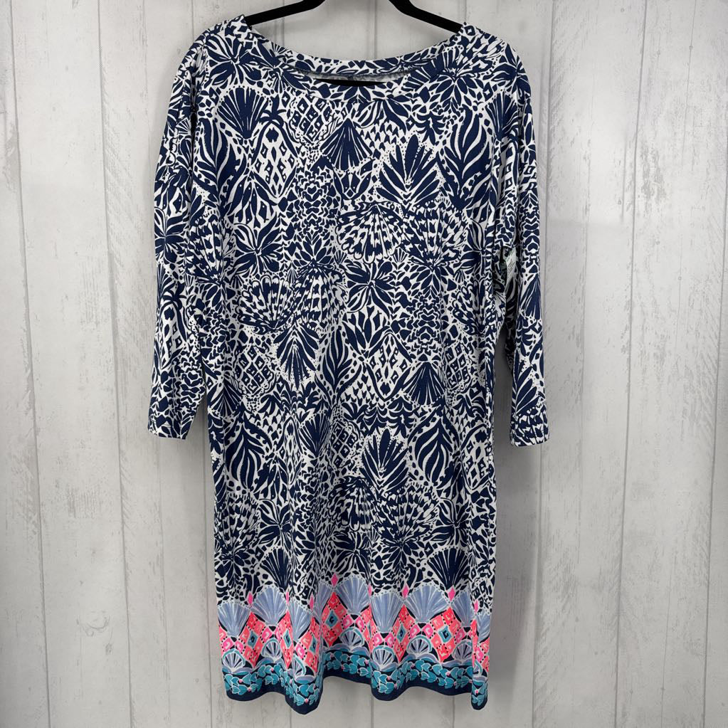XL printed bateau neck 3/4 slv dress