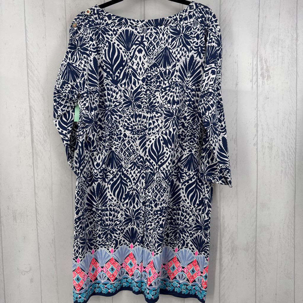 XL printed bateau neck 3/4 slv dress