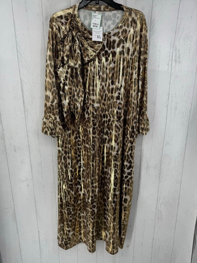 XL metallic animal print 3/4 slv dress