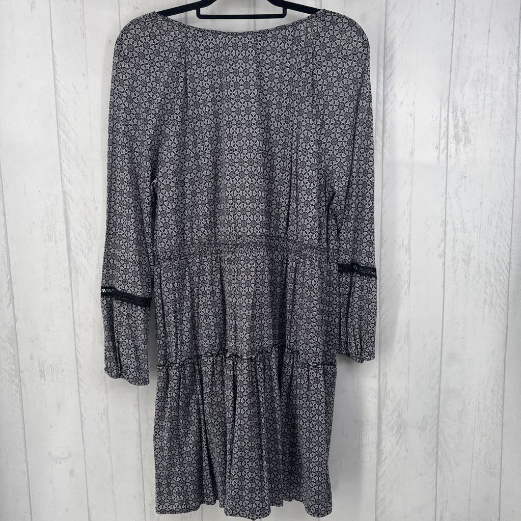 XL printed ric-rac detail l/s dress