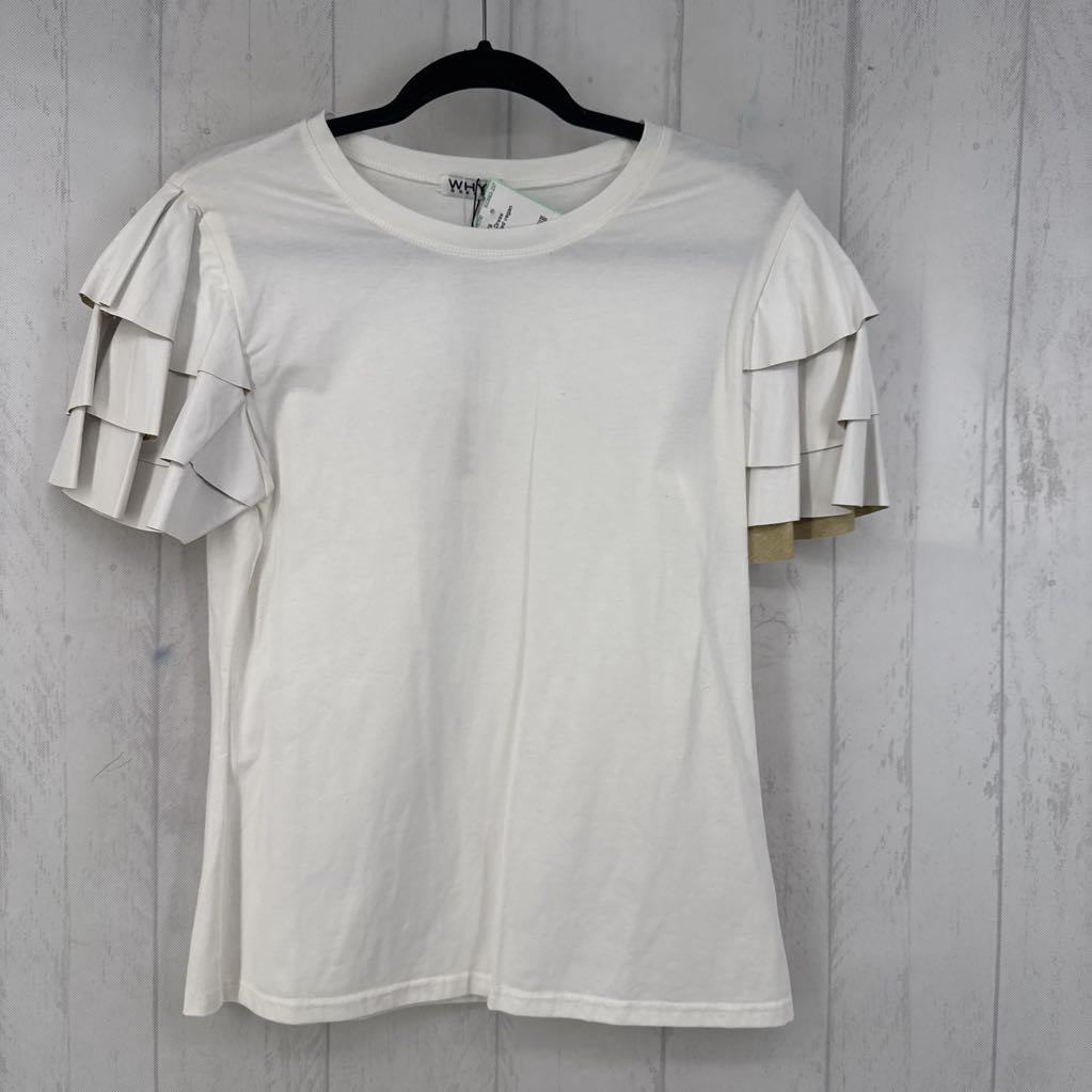 L ruffled vegan leather slv top