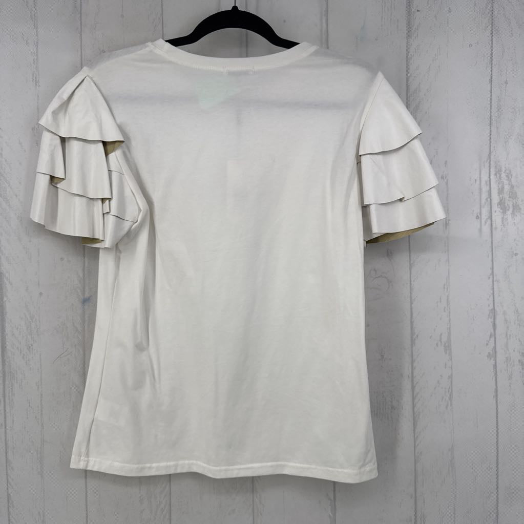 L ruffled vegan leather slv top