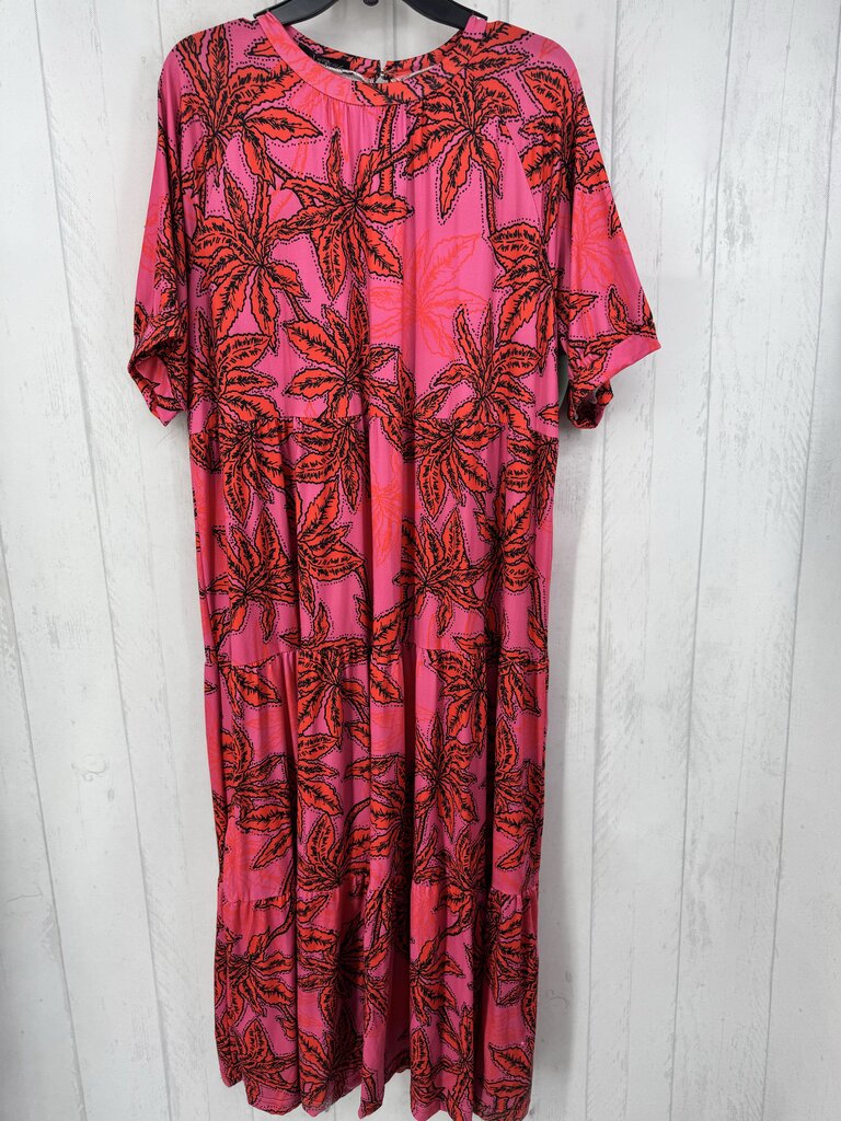 XL flo print tiered s/s dress