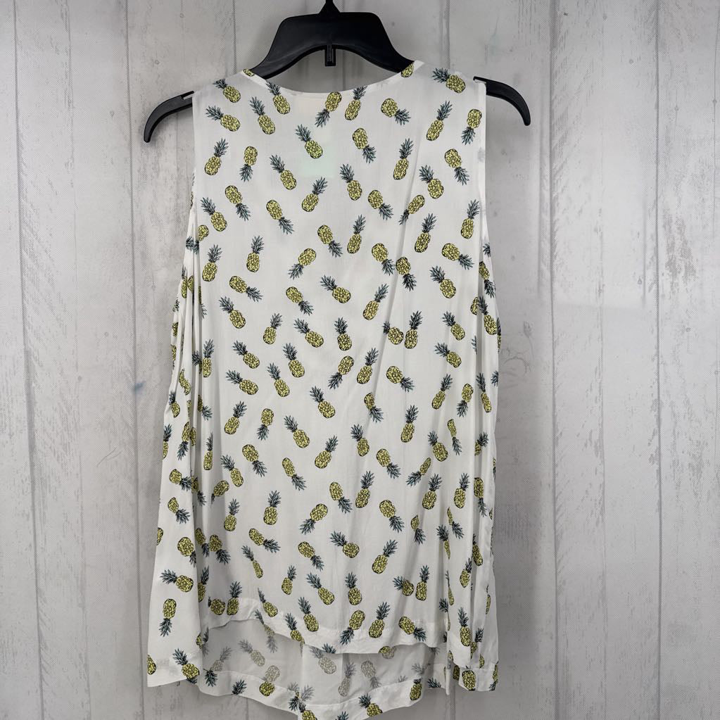 S pineapple print split neck tank