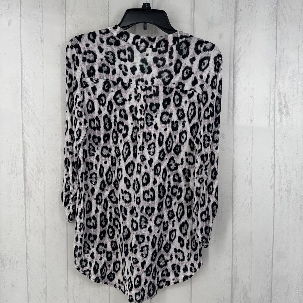 S animal print split neck 3/4 slv top