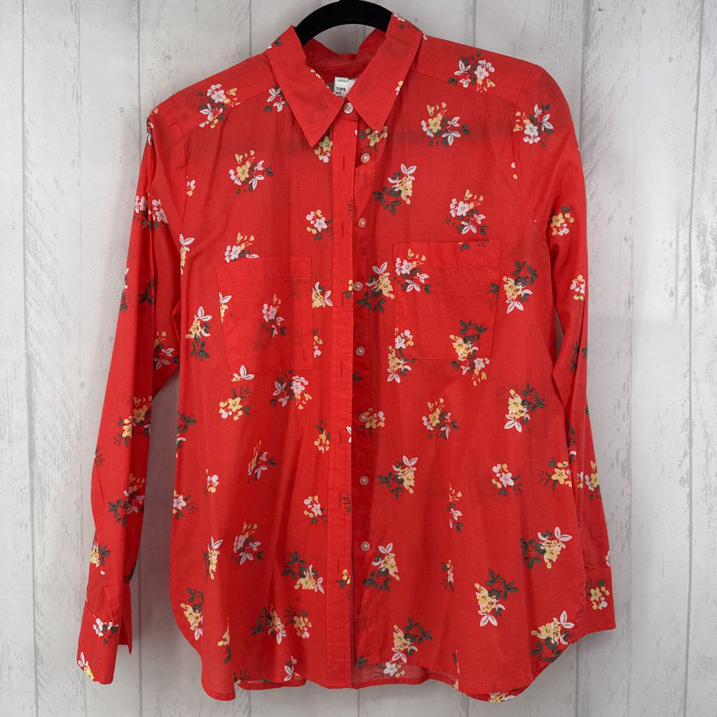 S flo print button down l/s top