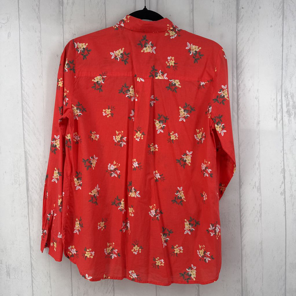 S flo print button down l/s top