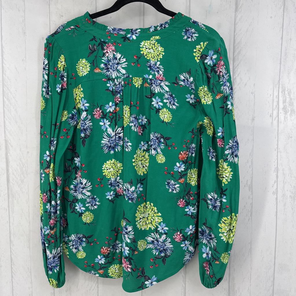 S flo print tie front l/s top
