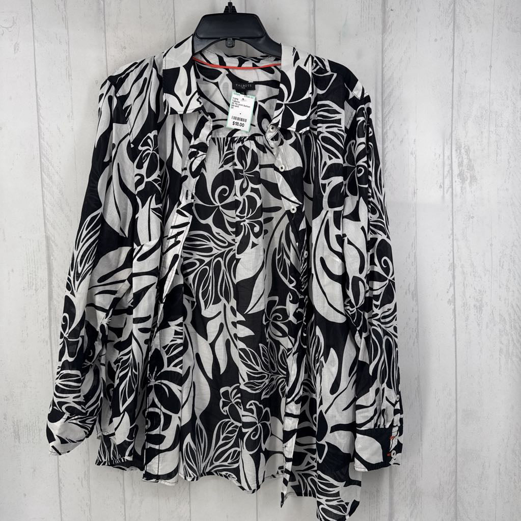 2X flo print button down l/s top