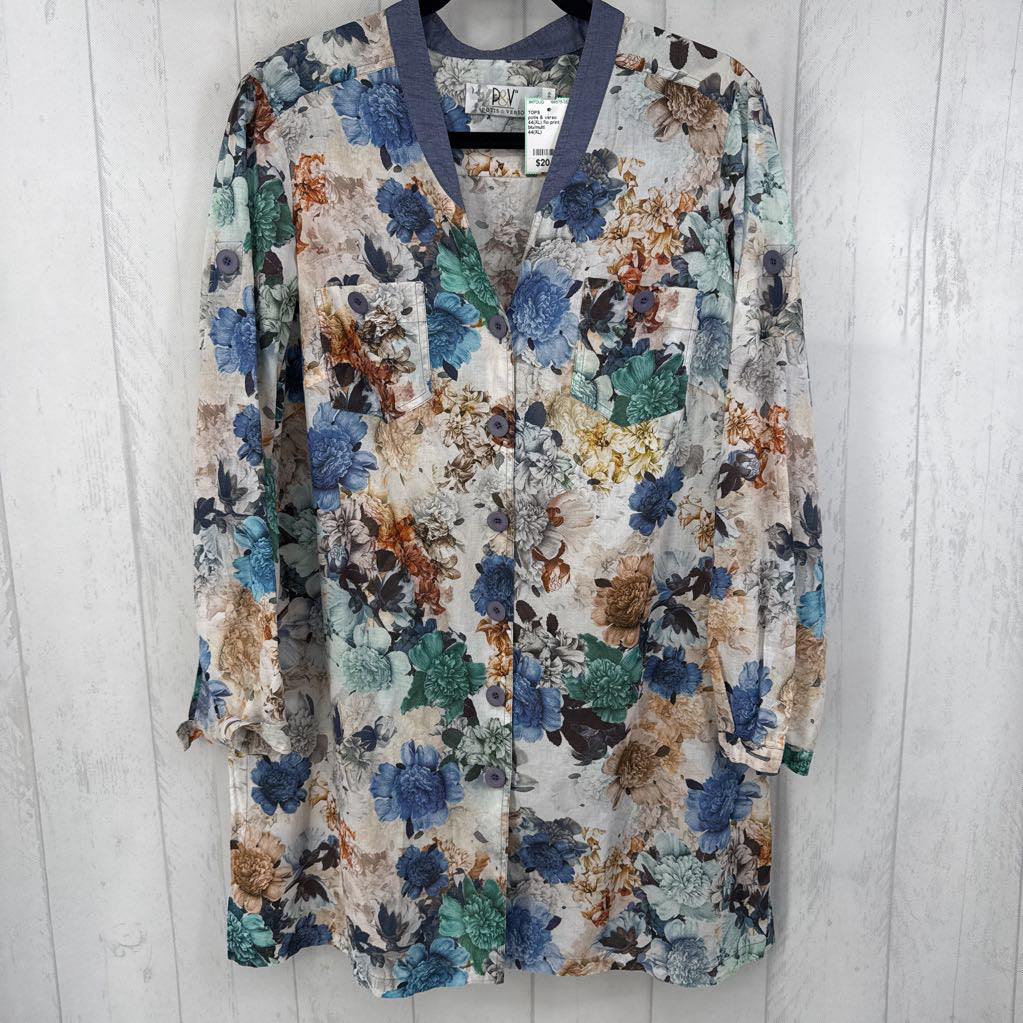 44(XL) flo print button down l/s tunic