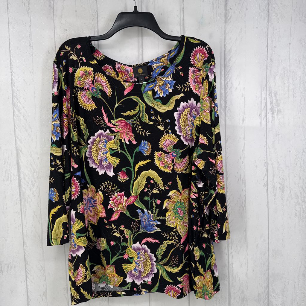 3X flo print 3/4 slv top