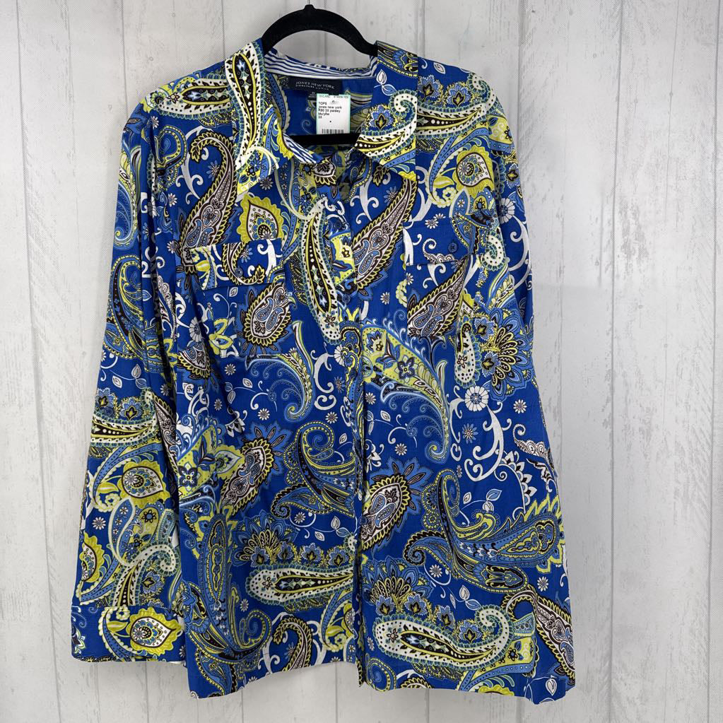 R50 3X paisley print button down l/s top