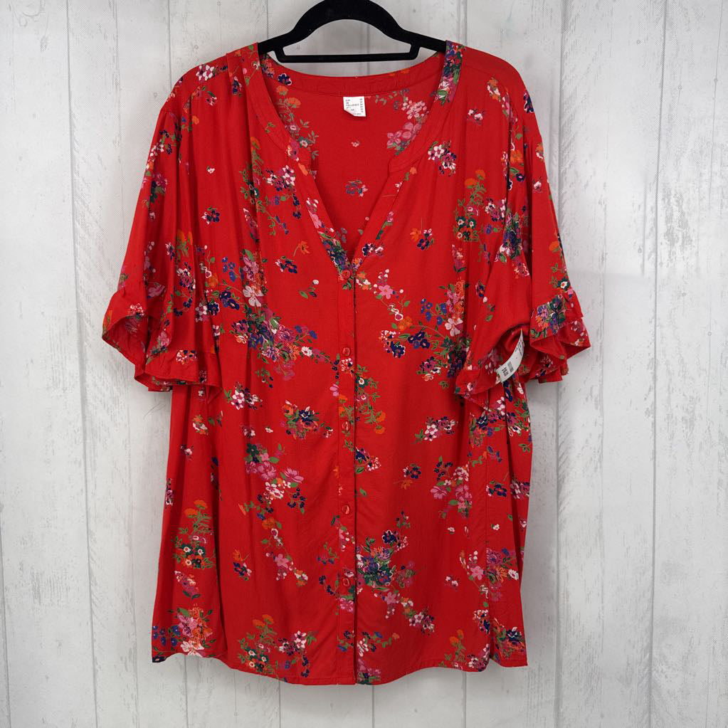 16 flo print button down s/s top