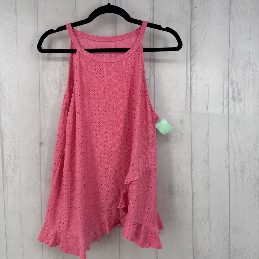 XL eyelet ruffled hem tank