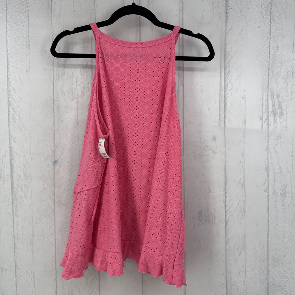 XL eyelet ruffled hem tank