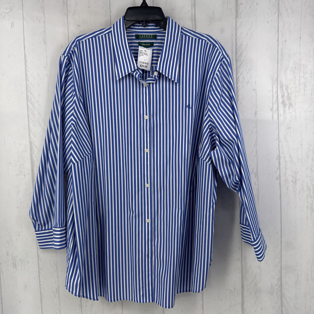 R75 3X striped button down 3/4 slv top