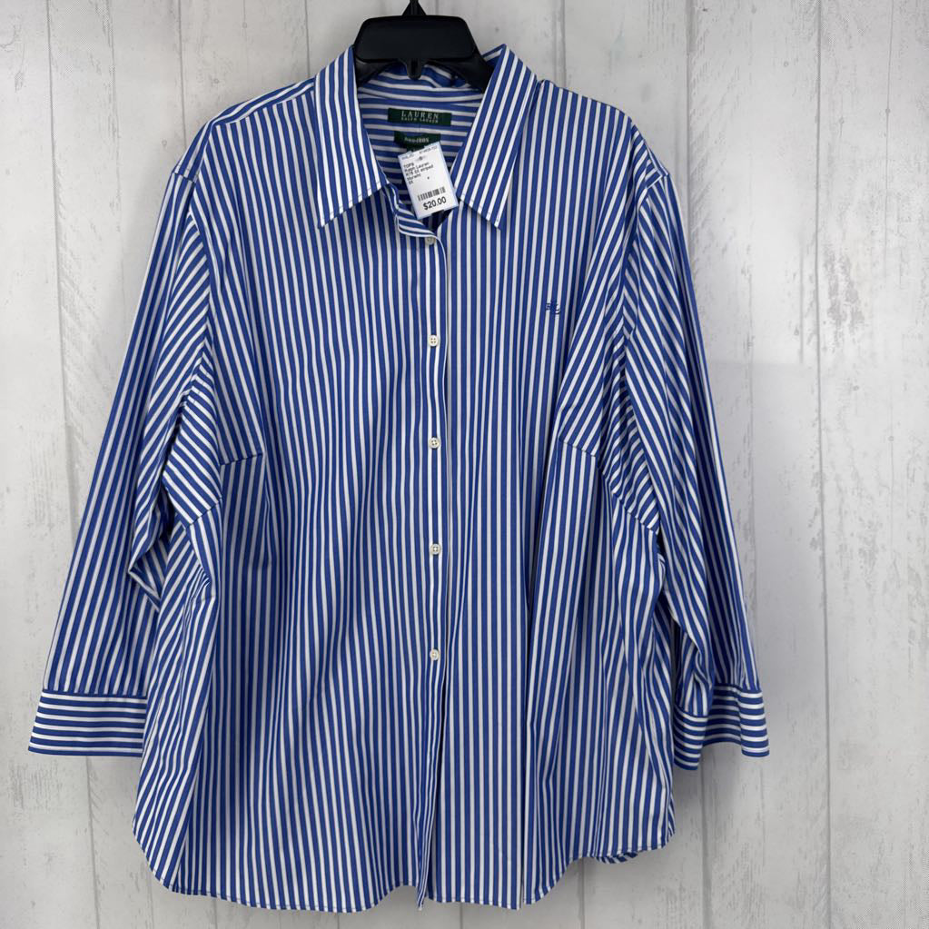 R75 3X striped button down 3/4 slv top