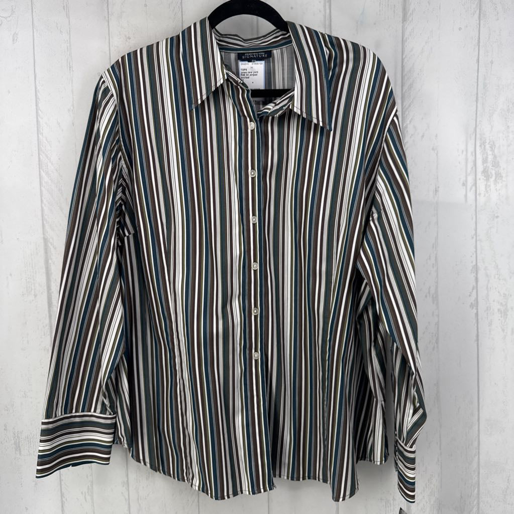 R65 3X striped button down l/s top