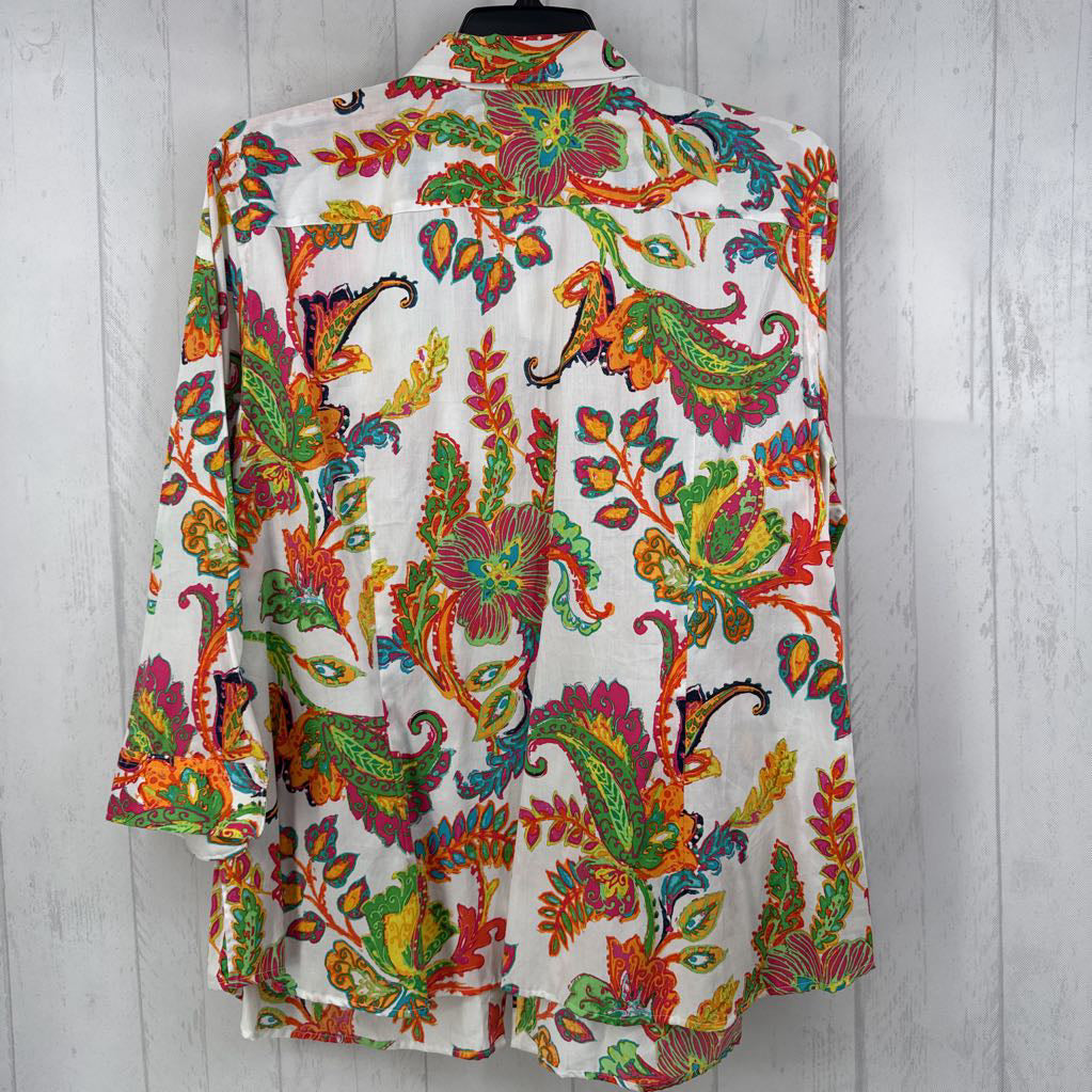 R95 3X paisley print button down 3/4 slv top