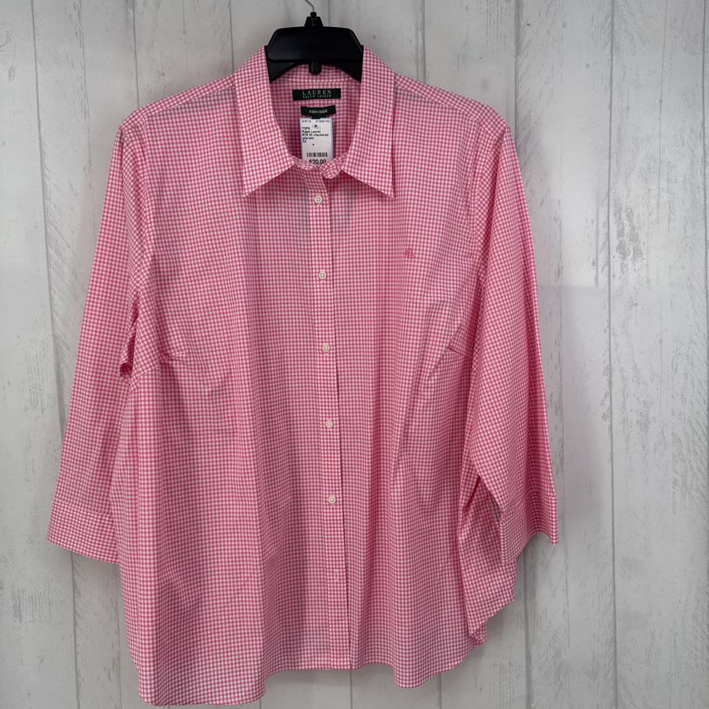 R75 3X checkered button down 3/4 slv top