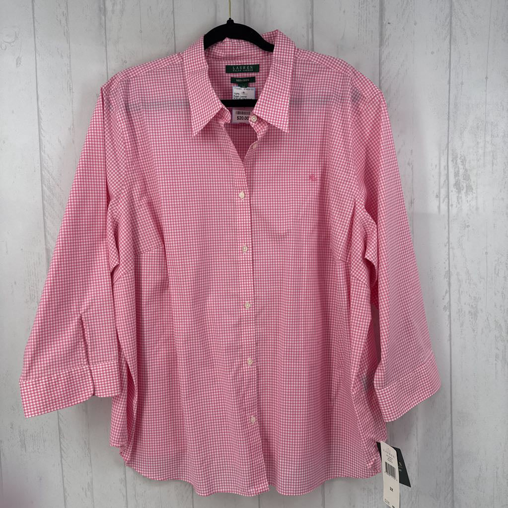 R75 3X checkered button down 3/4 slv top