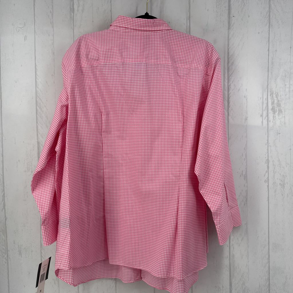 R75 3X checkered button down 3/4 slv top