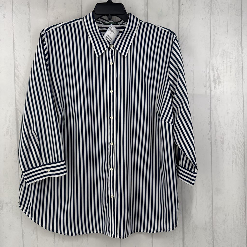 R59 3X striped button down 3/4 slv top