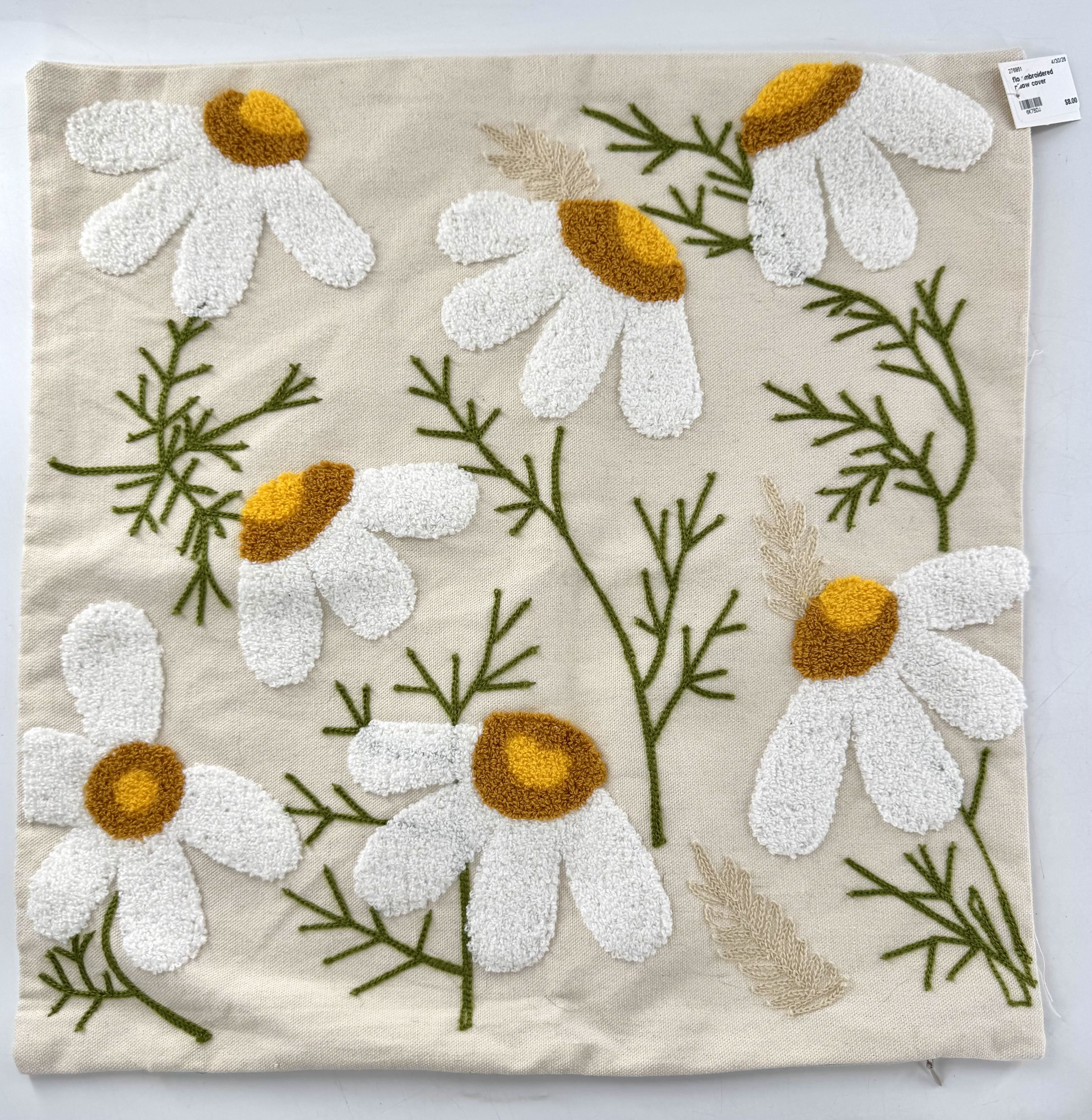 flo embroidered pillow cover