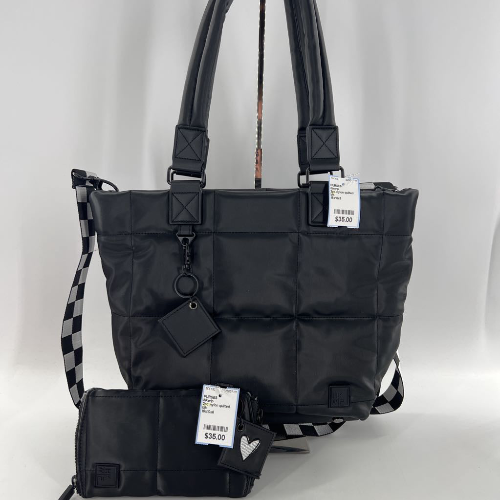 2pc nylon quilted tote bag