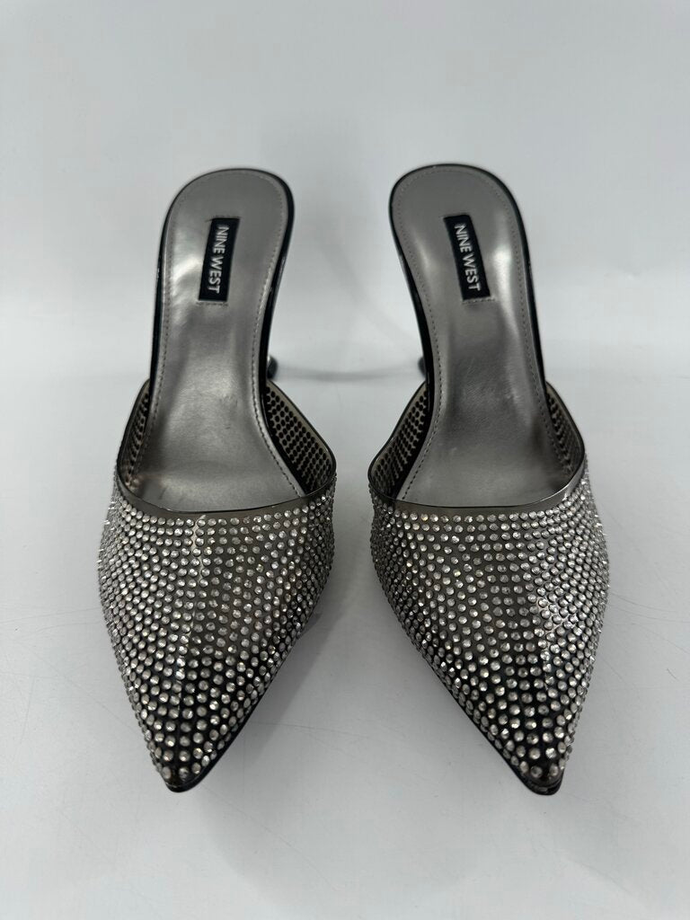 R89 8.5 rhinestone slide pumps