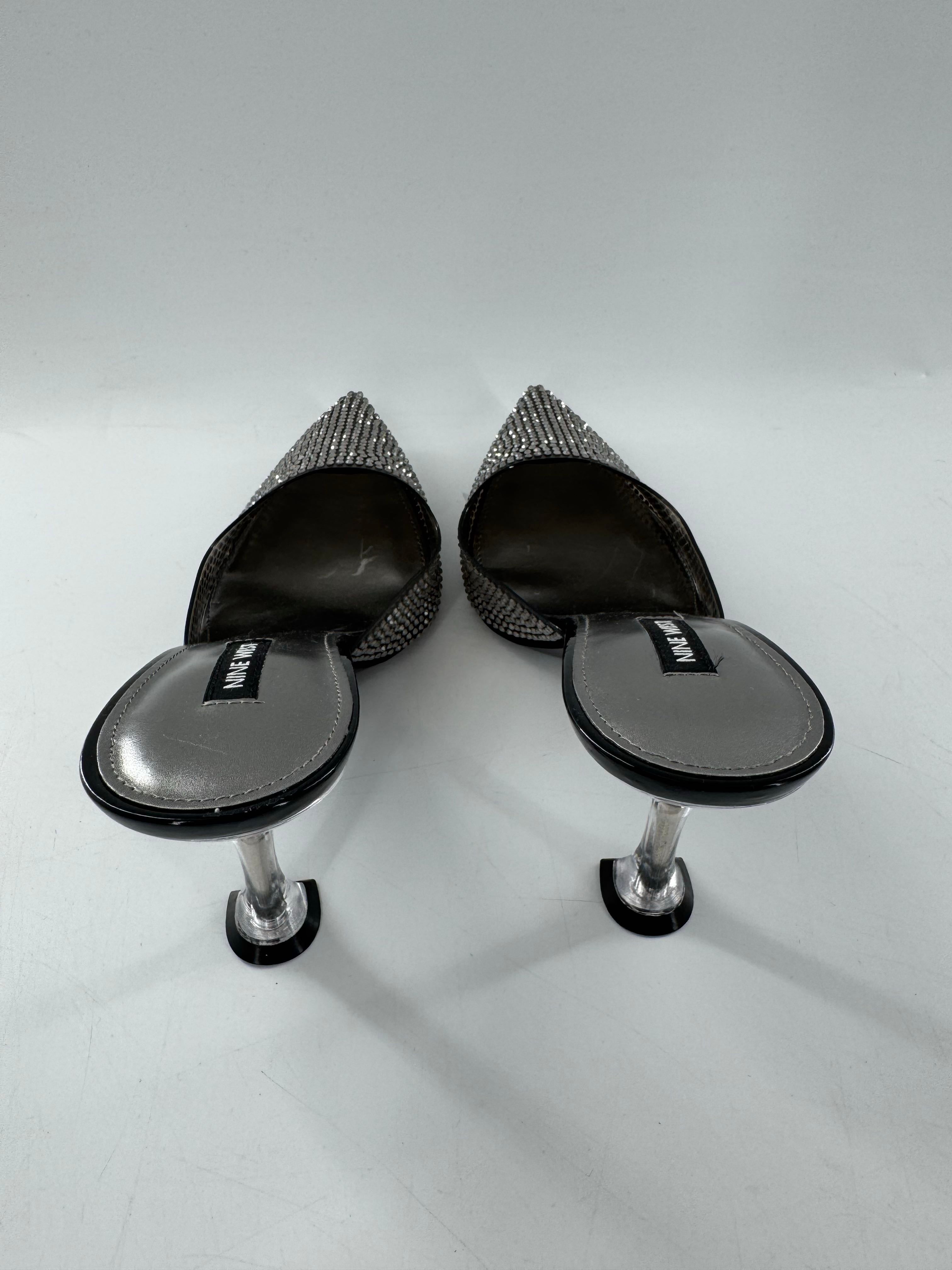 R89 8.5 rhinestone slide pumps