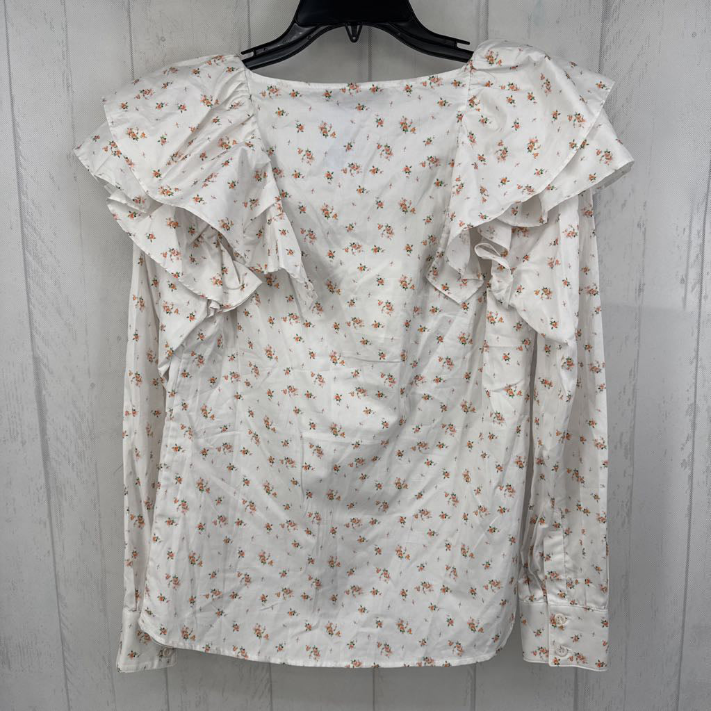 S flo print scoop neck button down l/s top