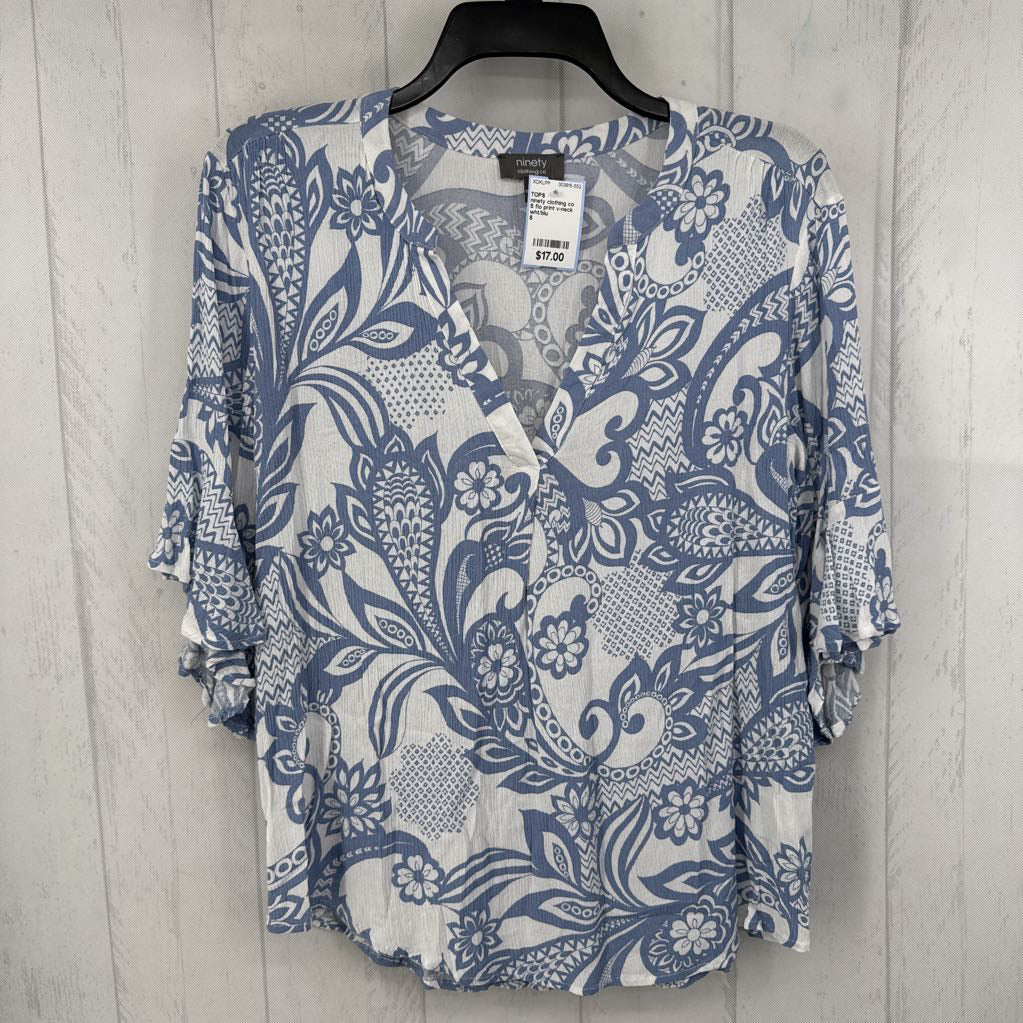 S flo print v-neck 3/4 slv top
