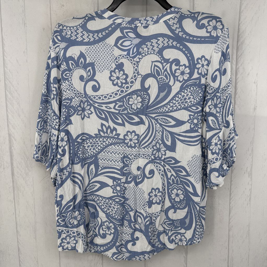 S flo print v-neck 3/4 slv top