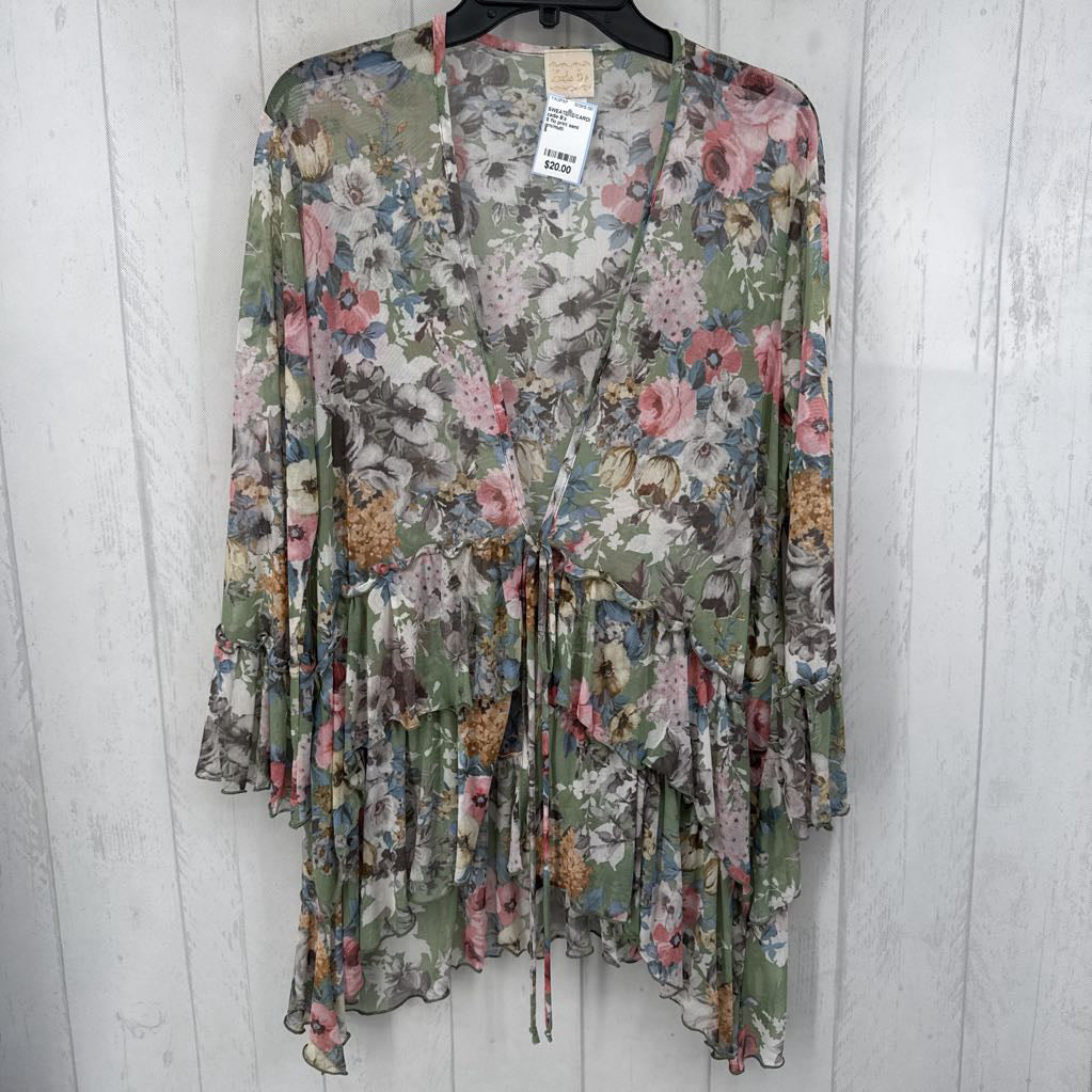 S flo print semi sheer tiered cardi