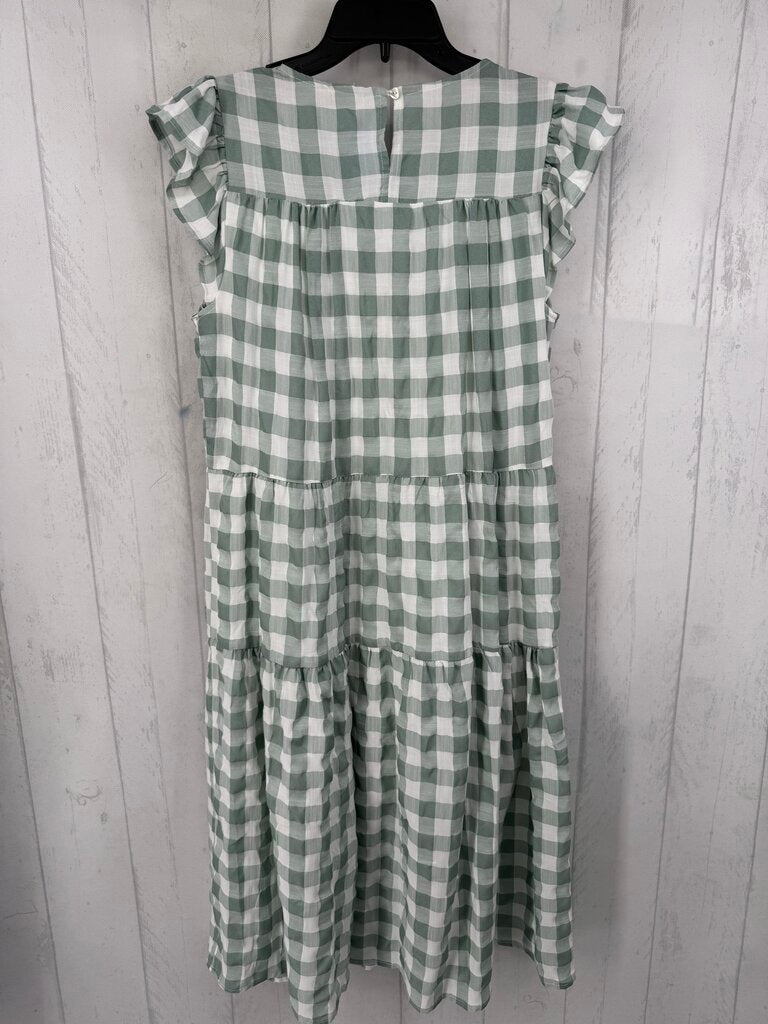 S checkered flutter slv tiered dress