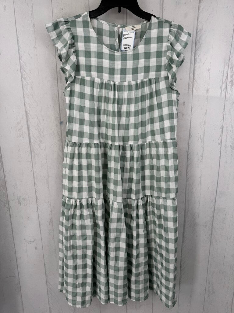 S checkered flutter slv tiered dress