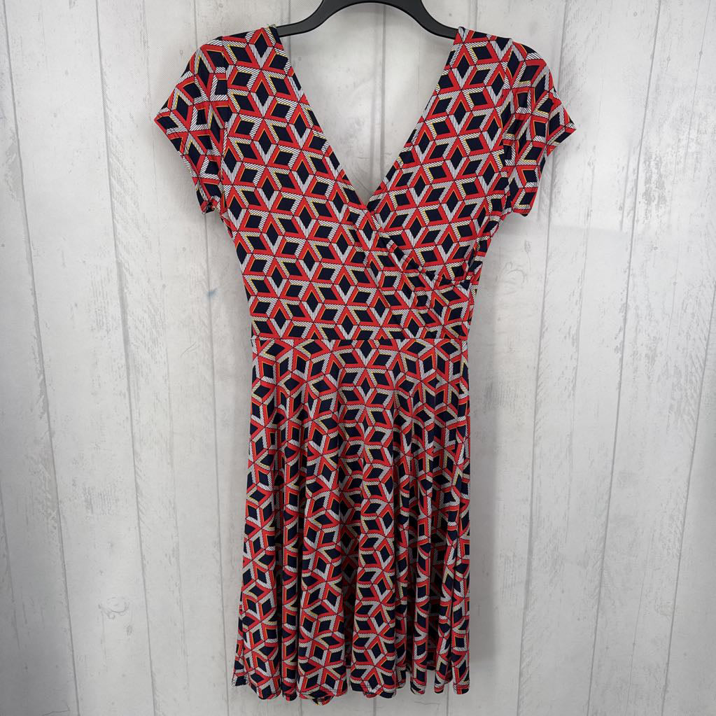 M printed crossover s/s knit dress