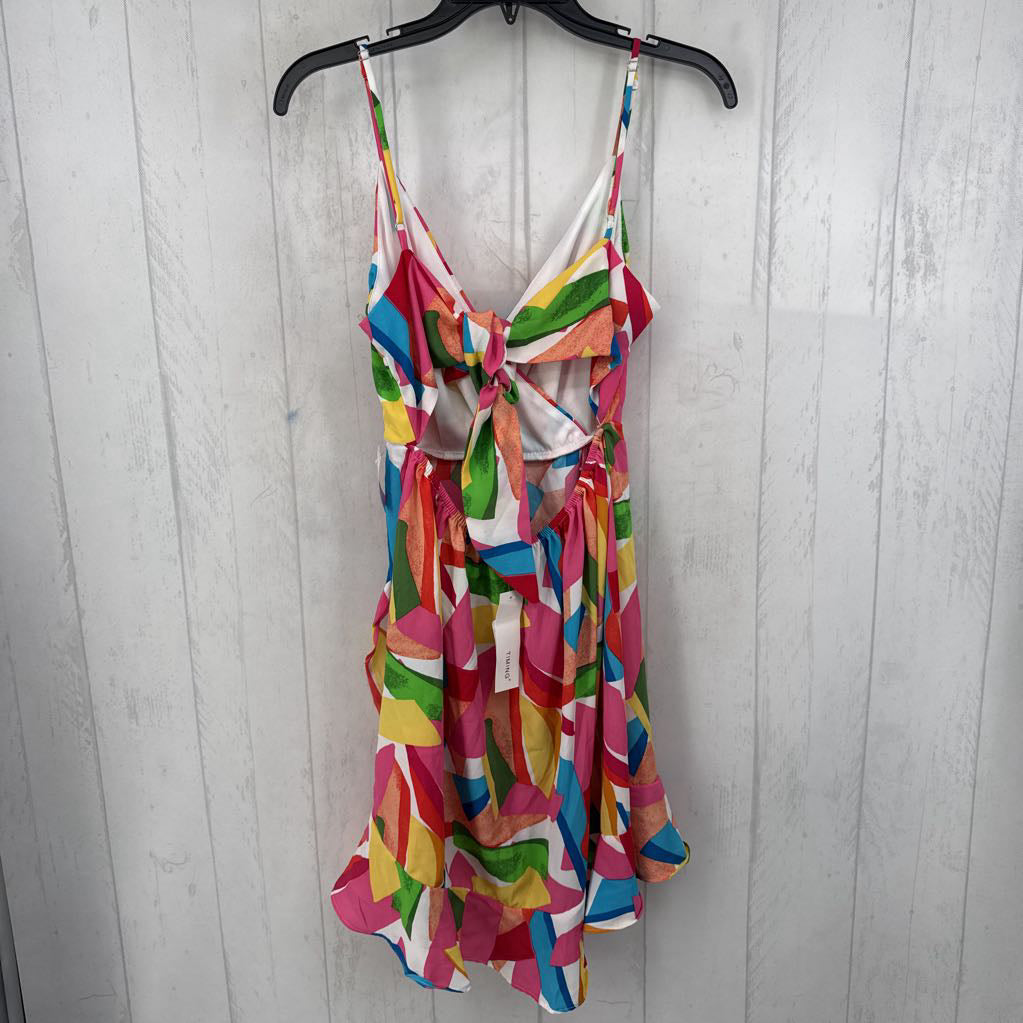 M printed back tie slvls dress