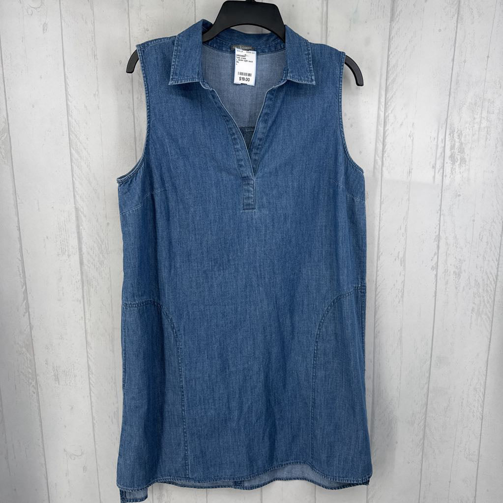 L denim split neck slvls dress