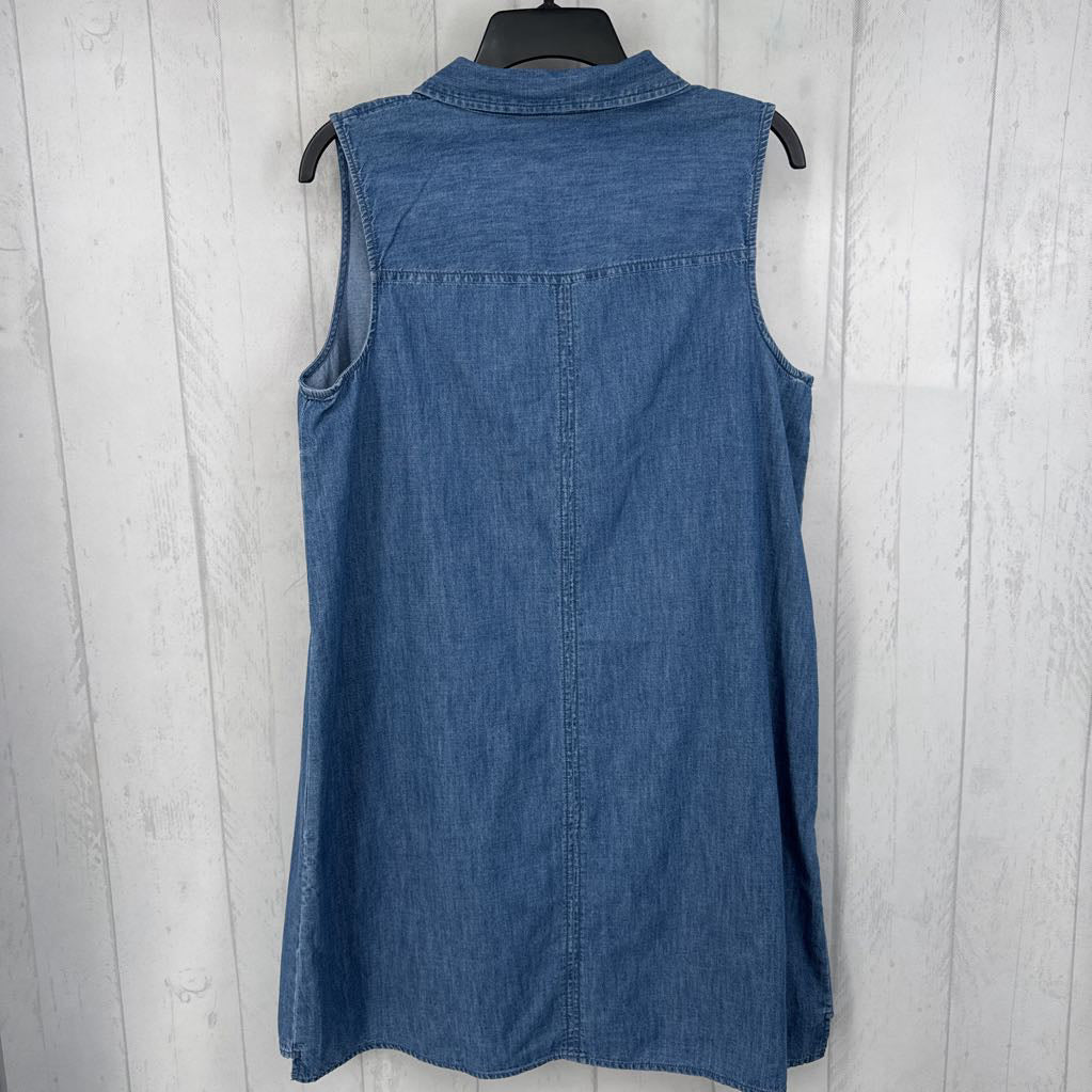 L denim split neck slvls dress