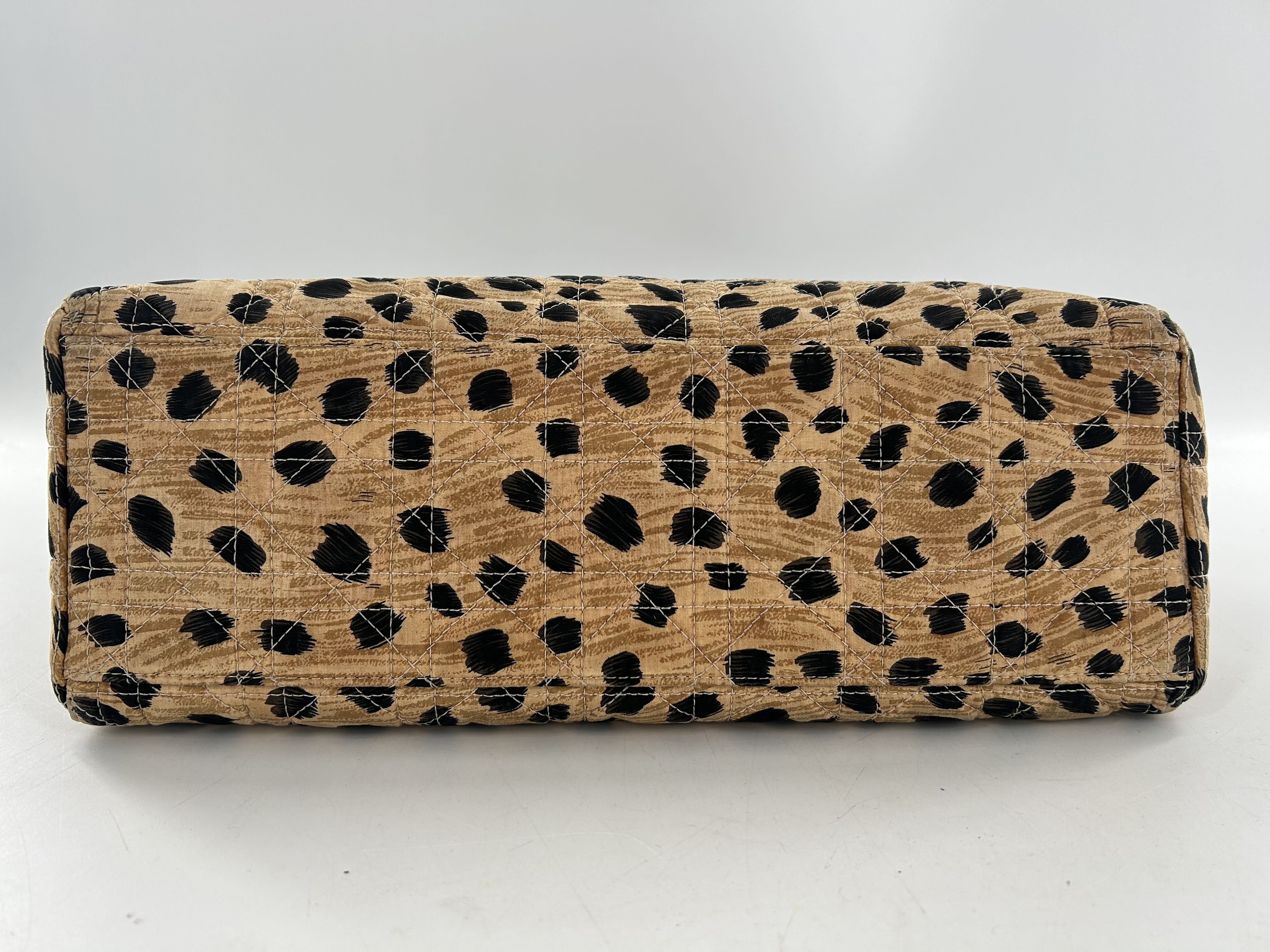 Christian Dior Lady Dior Cannage Quilt Canvas Leopard Print Handbag