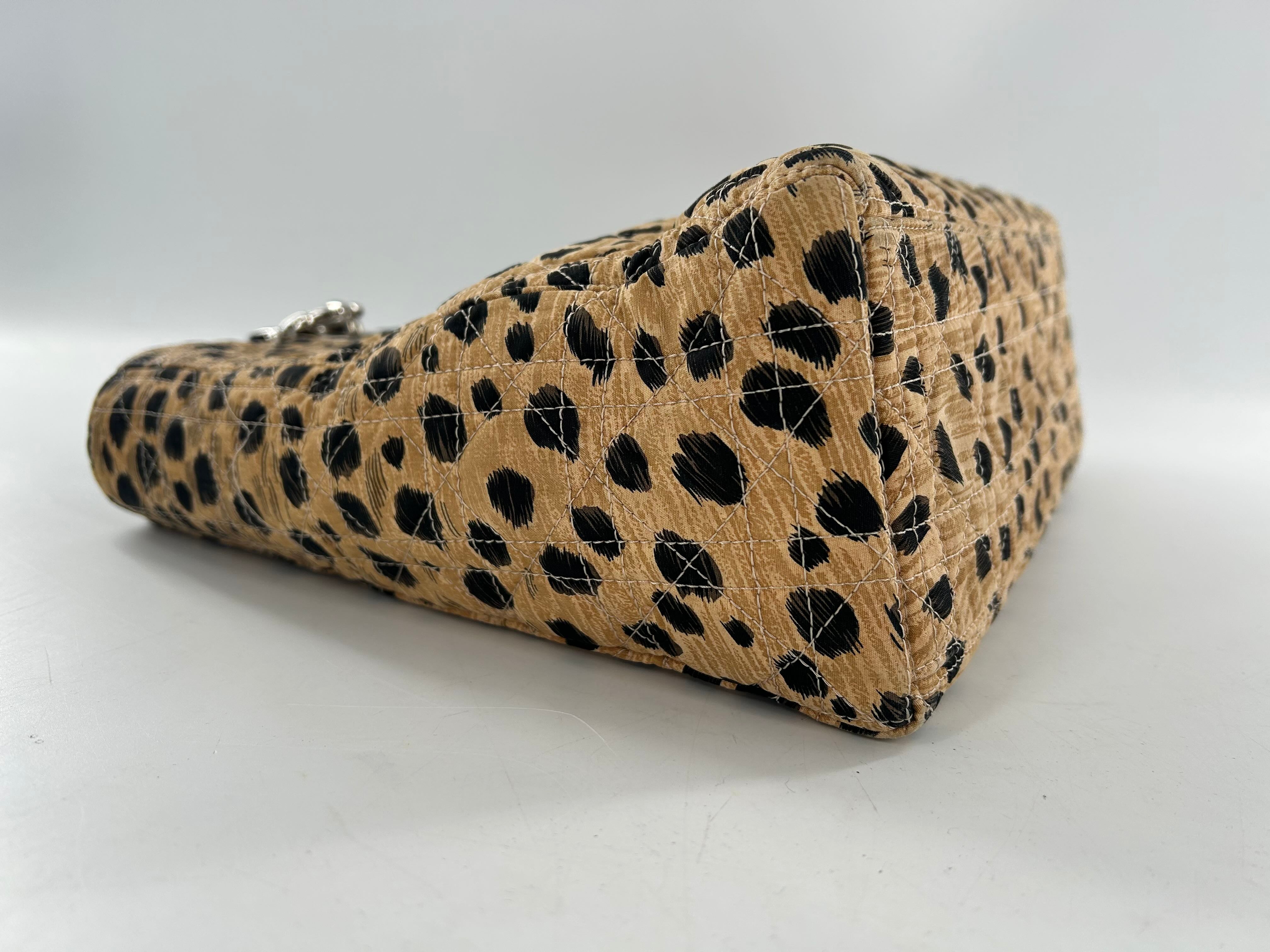 Christian Dior Lady Dior Cannage Quilt Canvas Leopard Print Handbag