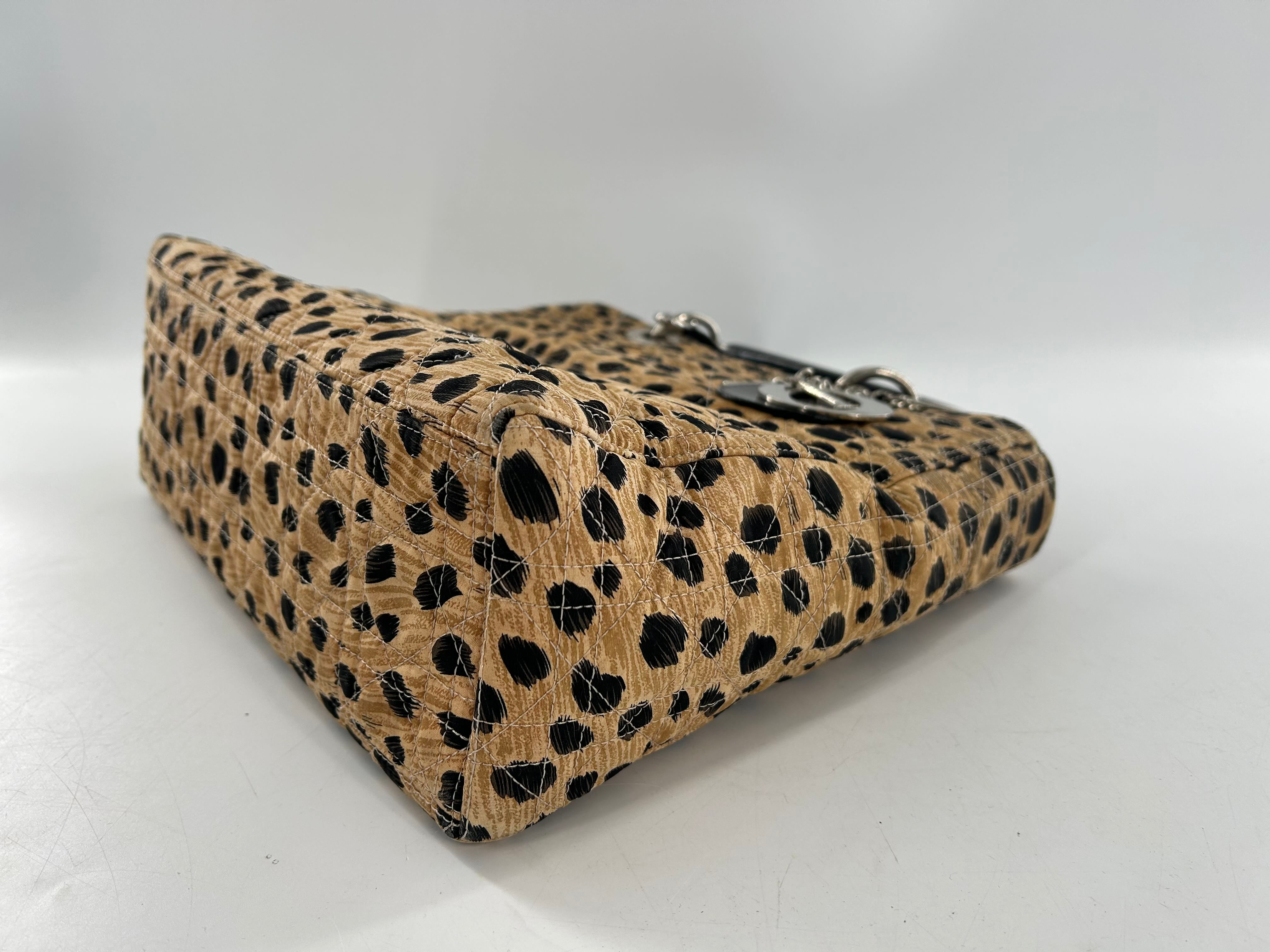 Christian Dior Lady Dior Cannage Quilt Canvas Leopard Print Handbag