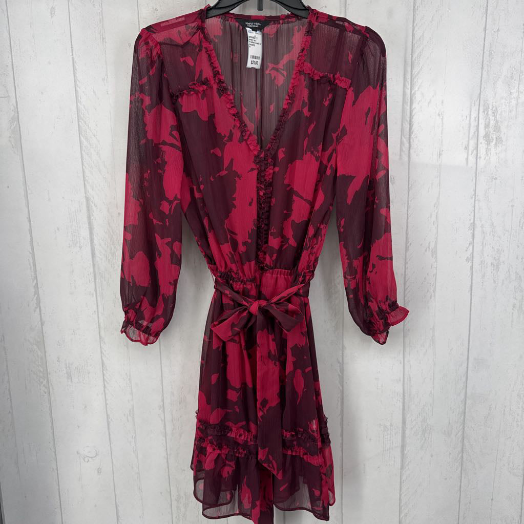 M belted v-neck l/s dress