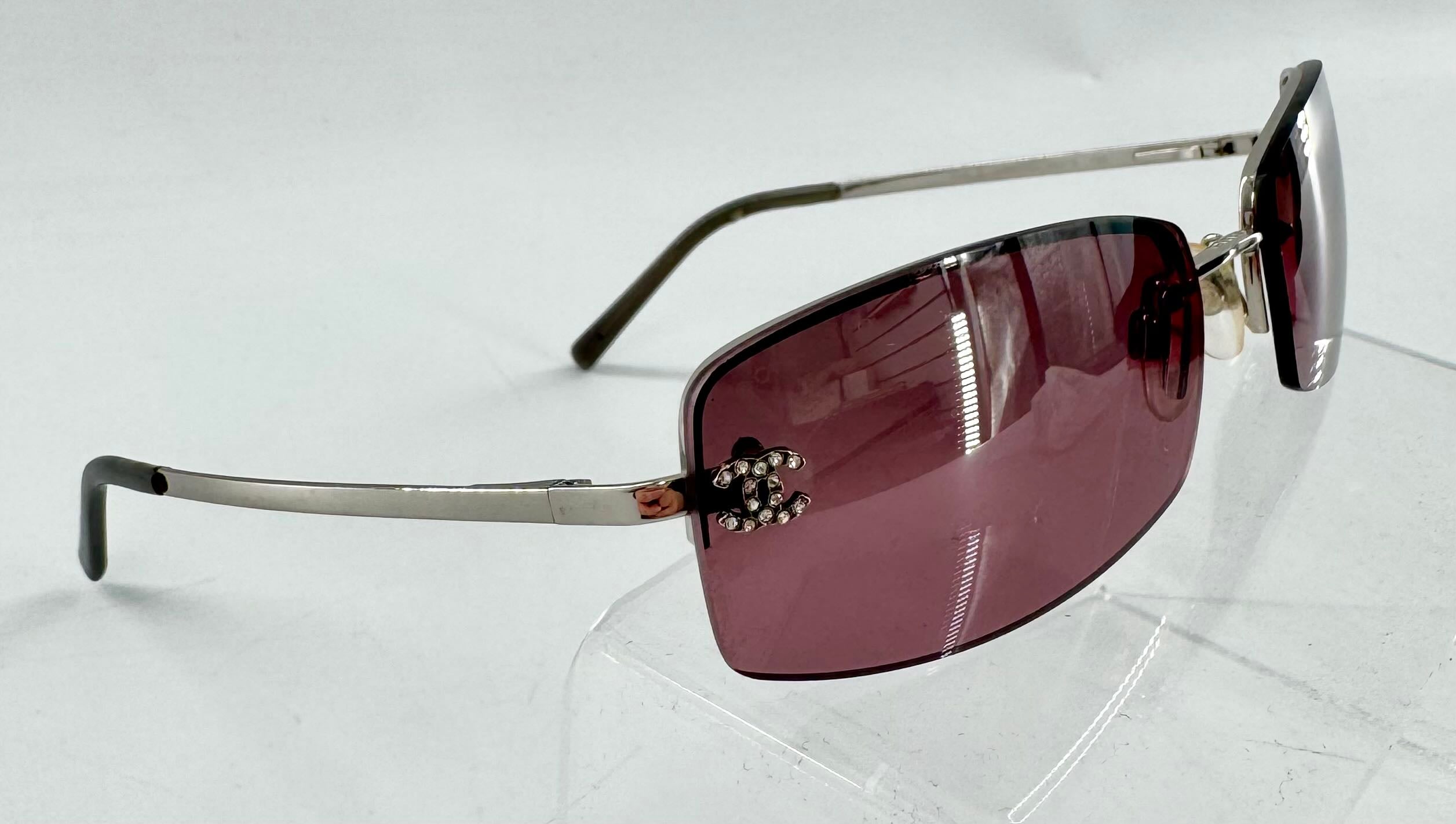 Chanel 4093-B Swarovski Rhinestone Purple Tinted Silver Sunglasses