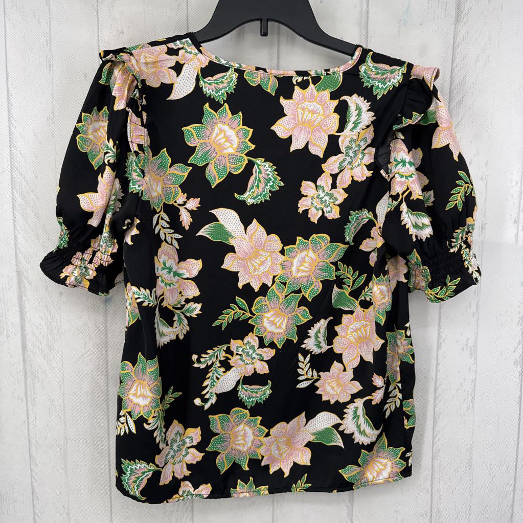 M flo print tie front s/s top