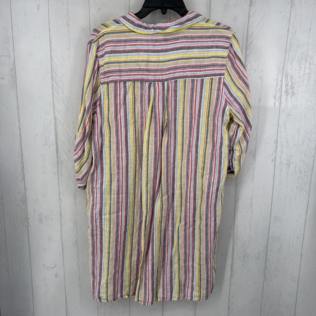 L striped split neck 3/4 slv dress