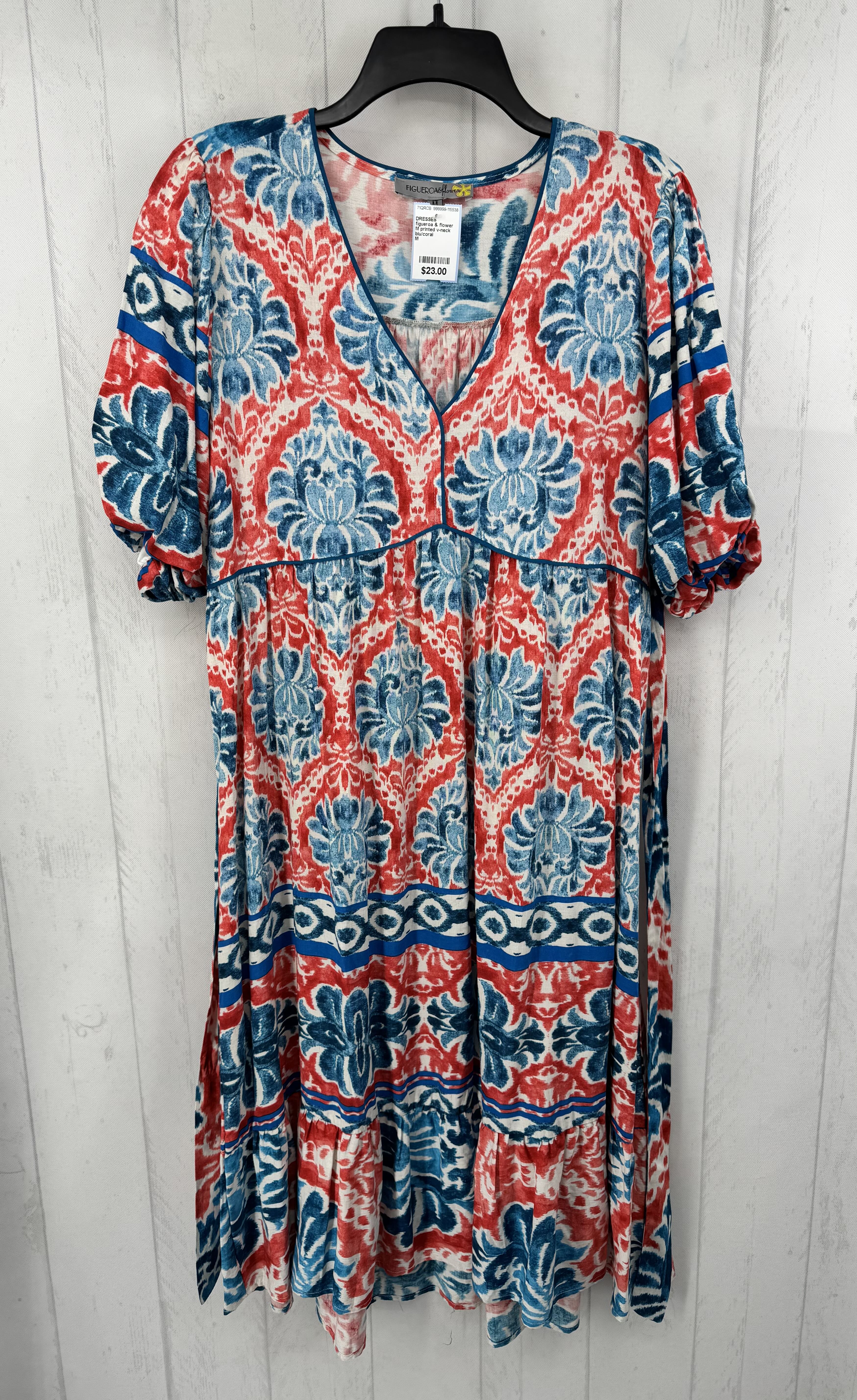 M printed v-neck tiered s/s dress