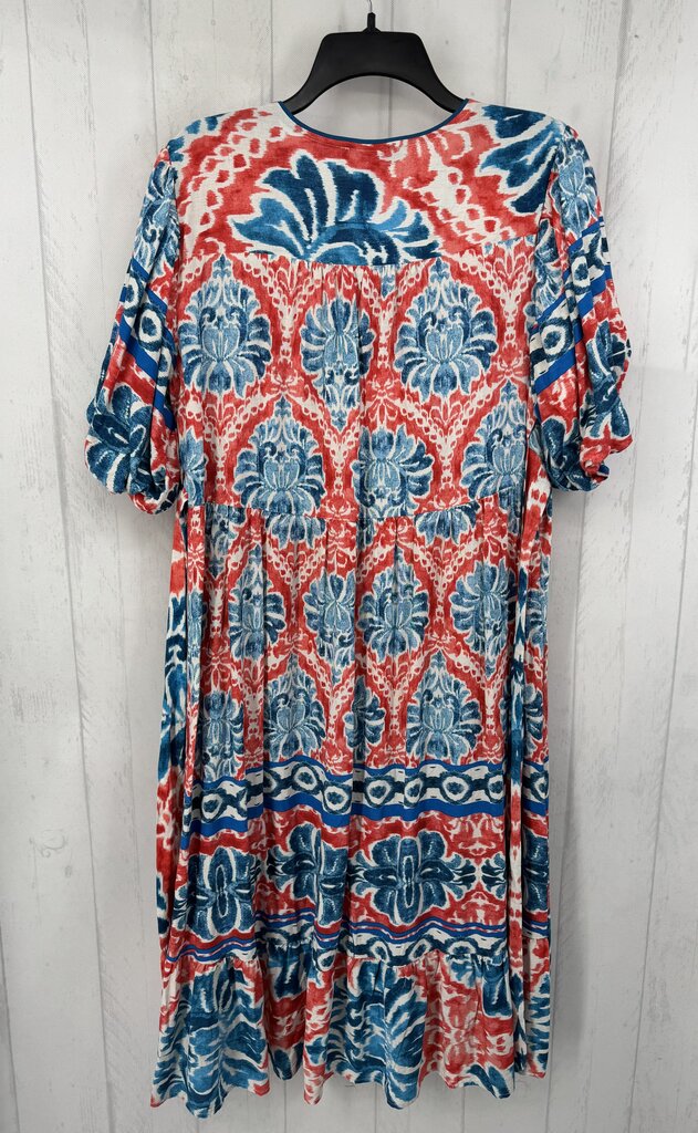 M printed v-neck tiered s/s dress